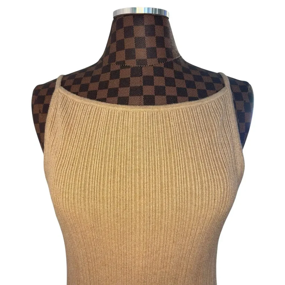 Abercrombie & Fitch Ribbed Sweater Maxi Cami Slip Dress Size Large Tan Shift Y2K